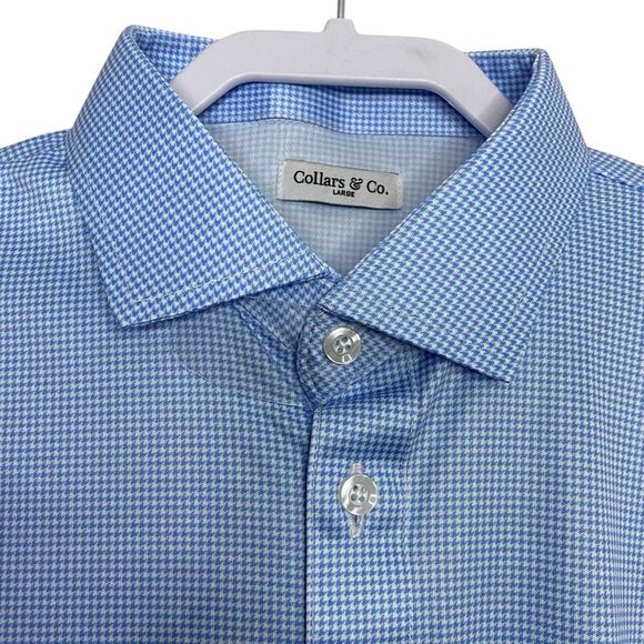 Collars & Co Polo Shirt Mens Large Blue Houndstooth Golf Preppy Dress Collar NEW - Picture 1 of 7